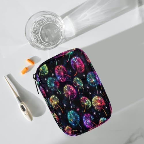 Pill Organizer Box Blue Starry Sky Dandelion 7-Day Weekly Medicine Pill Case Travel Pill Container Portable Pill Holder Storage Purse Bag Small Compact Size for Vitamin Supplement Birth Control