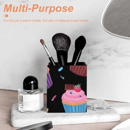 Office Pen Holder Desktop Stationery Organizer Makeup Brush Cup For Women Space Galaxy Ice Cream Cake Black