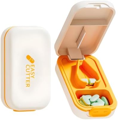 Pill Cutter | Pill Splitter for Small Large Pills | Design in The USA| Cuts Vitamins |- Adjustable Splitter+V-Shape Holder & Detachable Pad, Easy to Clean, Safe for Seniors, Kids, Pets Orange