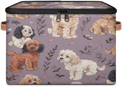 Dog Puppy Storage Box with Zipper Lid | Collapsible, Fabric, Storage Bin, Handle, Large, Closet Organizer, Containers, Bedroom, Home, Cute Dog