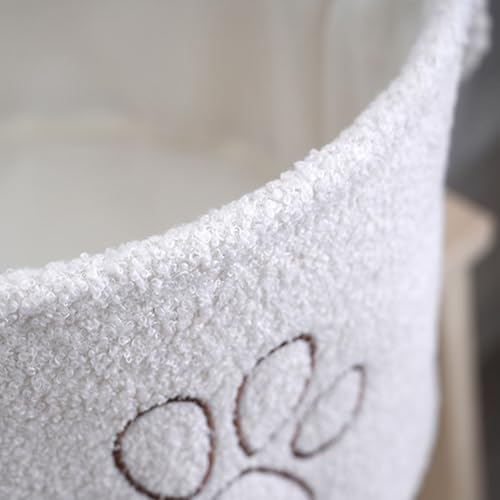 Storage Bin for Dog Toys,Plush Collapsible Dog Toy Bin Box with Handles,Large Pet Supplies Storage Basket Organizer for Toys,Blankets,Leashes,Clothing（Round,Milky White）