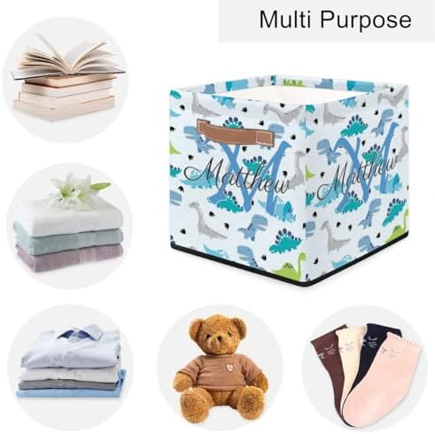 Personalized Storage Baskets for Organizing, Foldable Storage Bins with Handles Custom Cute Basket for Boys, Girls, Pet, Clothes, Blanket, Bedroom Nursery Toy Storage Gift,13 x13 x13 In, Dinosaur