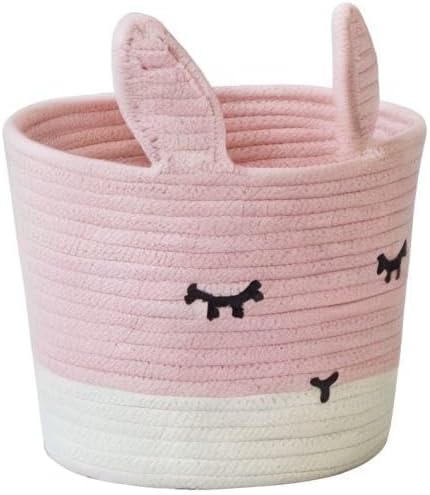 T&T Homewares Small Cute Pink Bunny Toy & Laundry Basket for Nursery Storage, Woodland Nursery Decor
