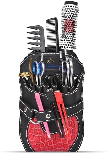 Shear Professional Leather Holster Scissor Pouch For Hair Stylist Tools Bag, Barber Hairdressing Organizer with Waist Shoulder Belt, Shear Hair Cutting Scissor Holder, Baber Accessories for Travelling
