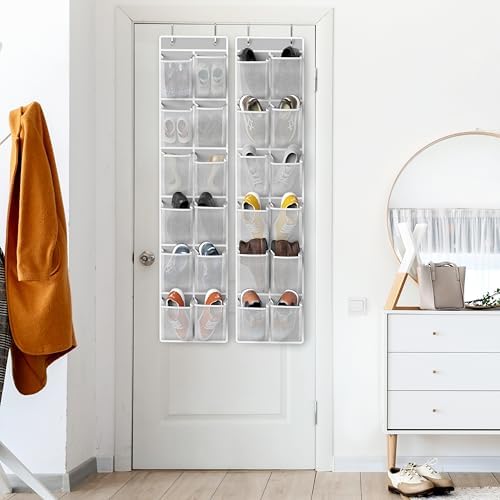Simple Houseware 12 Pockets Large Over Door Shoe Organizer, 2 Pack, Gray