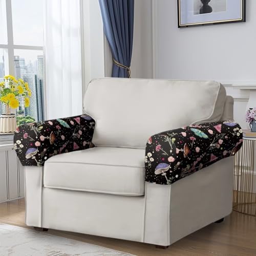 Mushroom Couch Arm Covers Soft Arm Chair Covers for Arms Recliner Headrest Protector 2pcs Stretch Fabric Sofa Armrest Covers