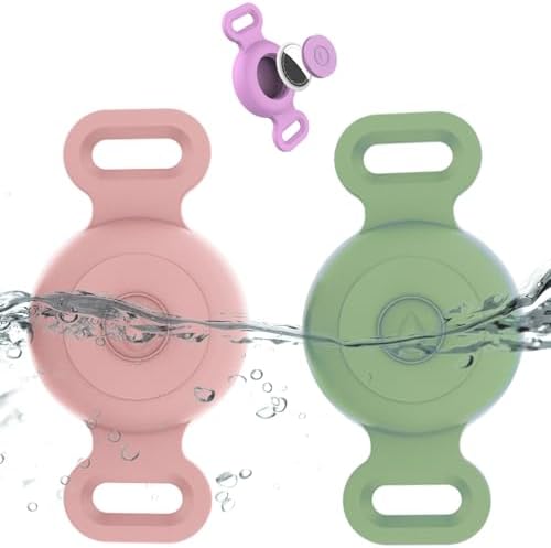Waterproof Dog Collar with Airtag (1st & 2nd Gen) Holder, 2 Pack | Lightweight Silicone Hidden AirTag Holder for Dog Collar, Anti-Lost AirTag Case for Pet Cat Dog (Pink & Green)