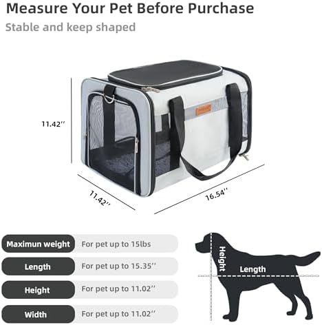 YUNIQUE Soft-Sided Cat & Dog Carrier for Pets Up to 15 Lbs, Airline Approved Collapsible Travel Puppy Carrier with Lightweight Fabric Design (lightgrey)