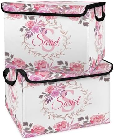 Pink Storage Bin with Lid Personalized Storage Baskets for Organizing Foldable Closet Organizers with Handles,Cute Basket for Boys Girls for Clothes Blanket Pet Dog Toy Basket Storage (2 Pack)