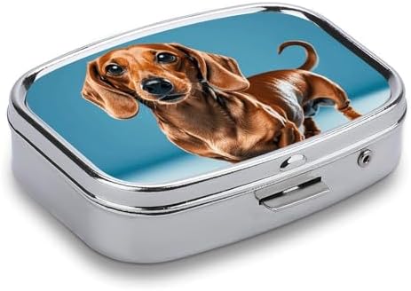 Dachshund Weiner Pet Dog Pill Organizer with Mirror 2 Compartments Waterproof Pill Case for Purse Pocket Non-Slip Grip Travel Medicine Organizer Container Box for Vitamin Fish Oil Supplement