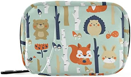 Forest Bear Fox Pill Box 7 Day Pill Case Travel Pill Organizer Bag with Zipper Portable Weekly Case Compact Size for Vitamin Supplement Holder