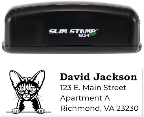 Personalized Abyssinian Cat Return Address Stamp for Bridal Shower Invitations, Custom Self-Inking Name Stamper with Feline Design, Handcrafted Rubber Mailing Labels for Pet Lovers, 7/8 X 2-1/4 Inches