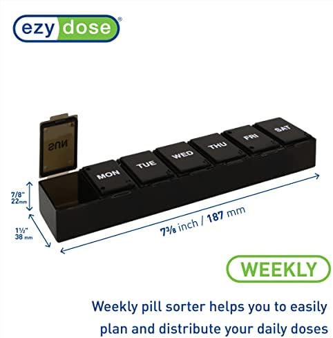 Ezy Dose Weekly (7-Day) Pill Organizer, X-Large Medicine Planner, Black