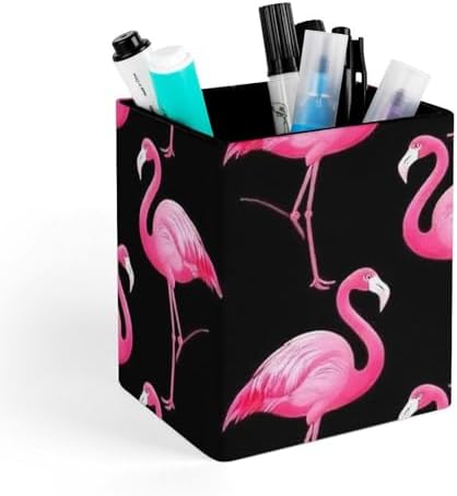 Modern Leather Desk Organizer Pen Cup Pencil Holder Lovely Animal Pink Flamingo Makeup Brush Storage