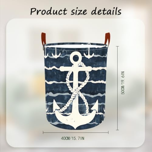 Laundry Basket 15.7x19.7 in Nautical Anchor Hamper for Bedroom
