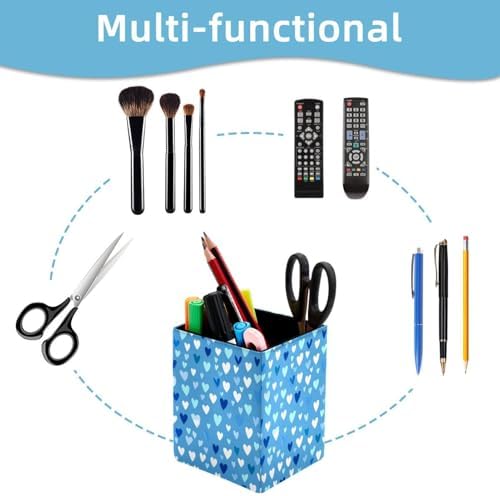 Cute Love Heart Pen Holder for Desk Decor, Rectangular PVC Leather Pencil Cup for Desk Pen Organizer, Makeup Brush Holder for School, Home, Office