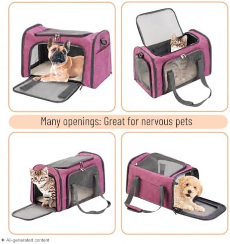 Mr. Pen- Pet Carrier, 17.5" x 11.2" x 11.5", Medium Size, Pink | Portable Travel Carrier for Small Pets, Cats & Small Dogs, Breathable Mesh, Safety Inner Leash