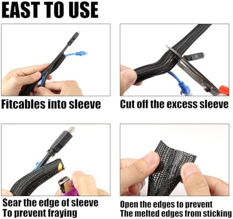 25ft PET Braided Cable Sleeve 1 inch(25mm) Wire Protector Cable wrap Wire Covers for Cords Cable Sleeves Cord Management Cable Management Sleeve(Black)