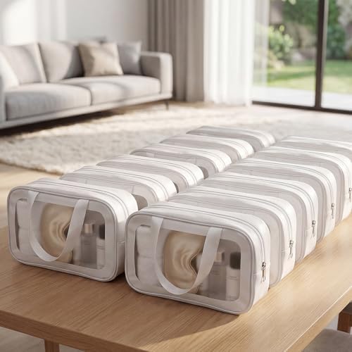 Abbylike 12 Pcs Clear Toiletry Bags with Handle for Women and Men, Matte Translucent Waterproof Cosmetic Bags with Zipper for Travel Toiletries Wash Shower Accessories Bachelorette Bridal Party(White)