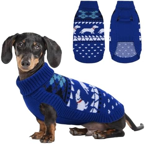 Lelepet Dachshund Sweater Turtleneck Dog Sweaters for Small Dogs (XS-XL) | Warm Pullover Knitted Dog Coat,Cold Weather Dachshund Clothes,Fall/Winter Cozy Outfit for Wiener Dogs, Stretchy Knitwear,Blue
