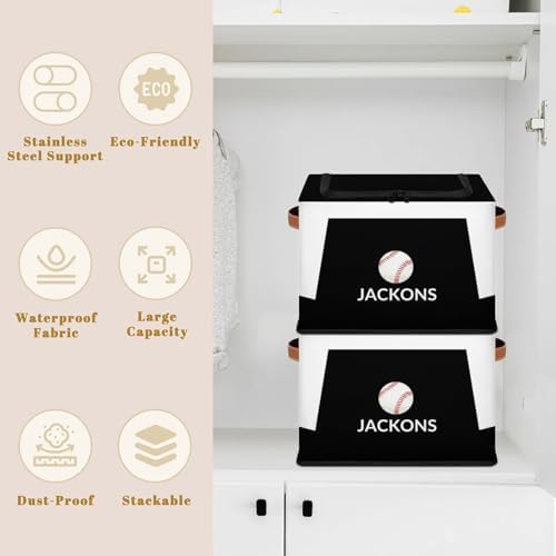 Custom Storage Basket with Zipper Lid, Baseball Sport Ball Foldable Fabric Storage Boxes Decorative Closet Shelves Clothes Organizer Container Cubes with Handle 1PCS