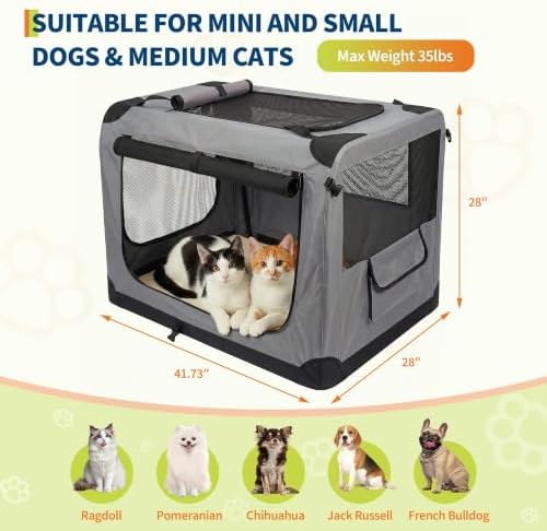 XXL Soft Collapsible Dog Crate for Large Dogs - 3-Door Portable Folding Kennel with Washable Cover, Fleece Bed, Side Pocket, Safety Zippers - XXL Size