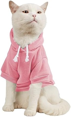 QWINEE Basic Dog Hoodie Sweatshirt Puppy Sweater Warm Cat Costumes Pet Clothes for Chihuahua Puppy Kitten Small Medium Dogs Light Pink Small