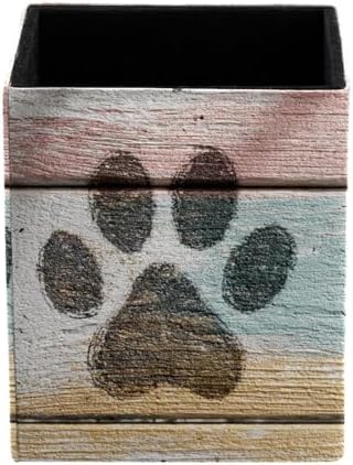 Pet Paws Pen Holder for Desk Decor, Rectangular PVC Leather Pencil Cup for Desk Pen Organizer, Makeup Brush Holder for School, Home, Office