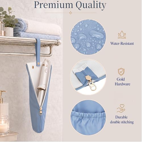 Hot Tools Travel Bag with Heat Resistant Mat, 2-in-1 Hair Tools Organizer Bag for Curling Iron, Flat Iron, Portable Holder & Mat with Cord Pocket for Home Travel(Blue)