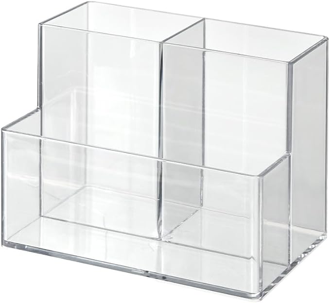 Clear PET Makeup Organizer, Lipstick Brush Holder for Bathroom Cabinet- Transparent Medicine Cabinet Organizer Multi Compartment Storage Box Holder for Countertop, Home Office Classroom