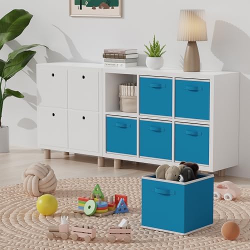 MAX Houser 6 Pack Foldable Fabric Storage Bins with Dual Handles, Blue | 6 pack cloth storage bins with dual carry handles, Foldable Storage Cubes Organizer Baskets, ideal for home bedroom closet
