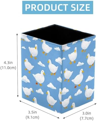 Cute Duck Pen Holder for Desk Decor, Rectangular PVC Leather Pencil Cup for Desk Pen Organizer, Makeup Brush Holder for School, Home, Office