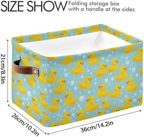 Wamika Yellow Duck Cute Storage Basket Fabric Bathroom Baskets Blue Bath Bubble Open Home Storage Bins Boxes Foldable Organizer Bag for Baby Cloth Pet Toy Book Shelf Closet Baskets 16×12×8 Inches