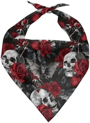 Howilath Gothic Skull Rose Triangle Bibs Scarf Classical Accessories Dog Bandana, Dog Birthday Bandana Bib Triangle for Small Medium Large Puppies