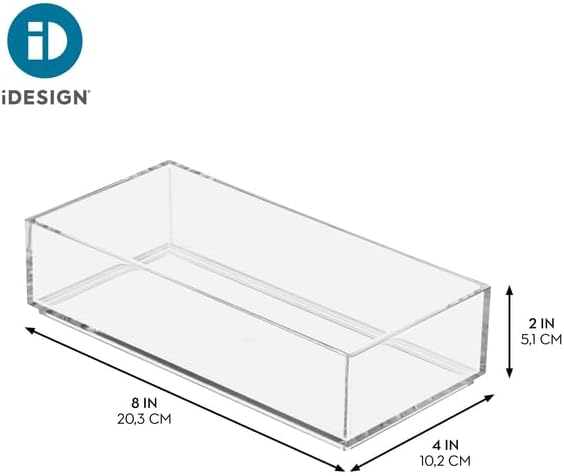 iDesign Clarity Collection Vanity Tray Organizer, 4" x 8" x 2", Clear | Small, Decorative, For Bathroom, Bedroom, Closet, Entryway, Countertop