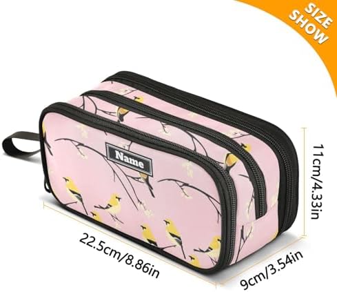 KLL Custom Large Capacity Pencil Bags Student Bag With Compartment Travel Multifunctional Sweet Goldfinch Birds Blush