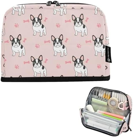 Emelivor Dog Pink Pets Pattern Large Capacity Pencil Case Stand Up Pencil Pouch for School Office Supplies Pen Organizer Bag with Pockets Portable Makeup Pouch for Kids Adults Boys Girls