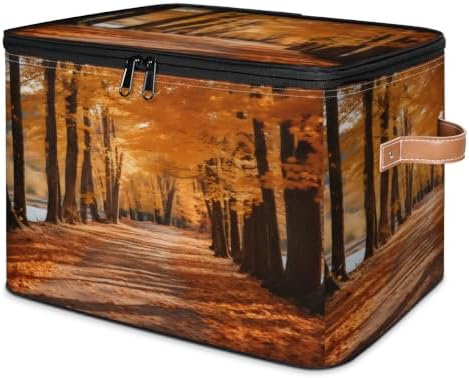 Fall Landscape Collapsible Fabric Storage Bin with Lid | Storage Basket, Foldable, Waterproof, Handle, Large, Closet Organizer, Home, Forest Autumn