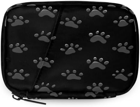 Travel Pill Organizer Black Dog Paw Prints Small Pill Case
