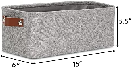 DULLEMELO Fabric Bathroom Storage Bin with Leather Handles, Narrow Organizer for Towels, Toilet Paper Rolls, Storage Basket for Back of Toilet, Vanities, Shelves & Cabinets (Gray)