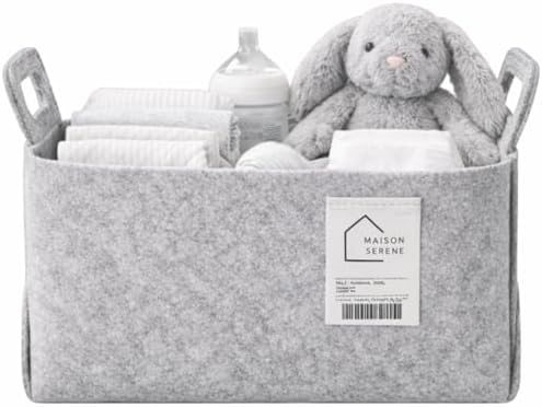 Grey Felt Storage Basket with Handles, Foldable Fabric Bin Organizer | Collapsible Decorative Basket for Shelves, Closets, Toys & Nursery – Versatile Fabric Bin for Home, Bedroom and Playroom