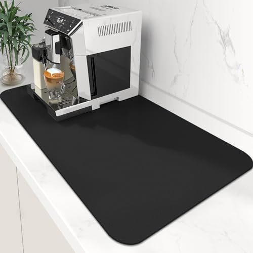 Coffee Mat Super Absorbent Dish Drying Mat Coffee Bar Mat 17"x 30", Black