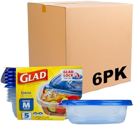 Glad GladWare Entree Food Storage Containers, Medium, 25 Oz, 5 Count, 6-Pk | Lock-tight seal for meal prep and lunches; microwave and dishwasher safe