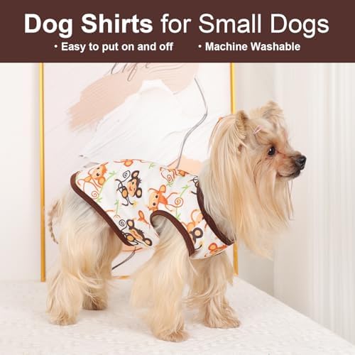 Dog Shirt Vest Dog Clothes for Small Dogs Boy Girl Stretchy Summer Puppy T-Shirts Soft Breathable Lightweight Puppy Sweatshirt Pet Cat Outfit (Monkey, Large)