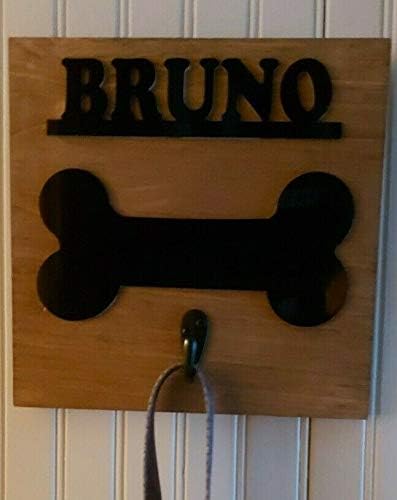 Personalized Wooden Dog Leash Hangers Custom Leash Holder Puppy Pet Hook Name Bone Sign Wall Organizer Decor, Hook and Hardware Is Installed Ready To Use, No More Where's the Leash? A Must Have