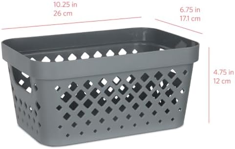 Glad Plastic Baskets for Organizing | Pantry Storage for Under Counter, Linen Closet, and Bathroom | Nesting Shelf Bins with Handles, 1 Gallon, Grey
