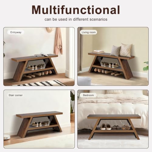 2-Tier Shoe Storage Bench, 40" Solid Wood Entryway Stool Storage | Narrow Shoes Racks for Entryway, Slim Minimalist Multi-Purpose Bench for Tight Spaces & Small Hallways