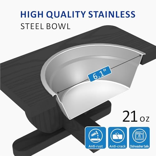 Raised Dog Bowl Stand for Small Sized Breed, Feeding Station with 21 oz 2 Stainless Steel Bowls & Licking Plate,Dog Food Bowl Black