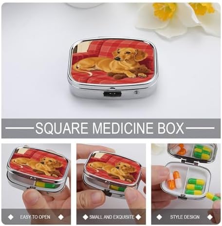 Dachshund Weiner Pet Dog Pill Box 2 Compartment Decorative Metal Pill Case for Pocket Or Purse Travel Portable Medicine Box Pill Container Organizer for Vitamins Fish Oils Supplements