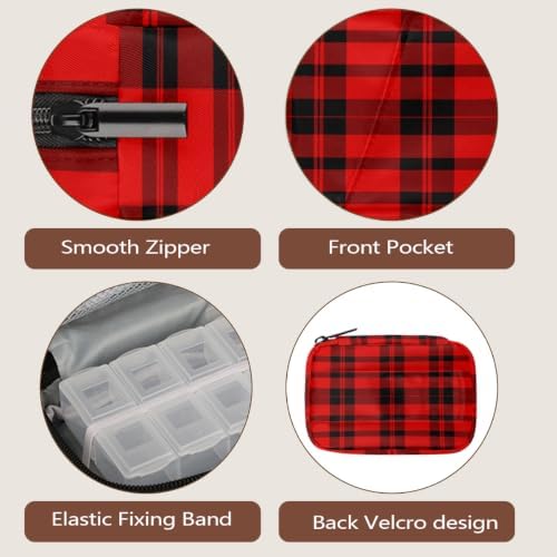 Travel Pill Organizer Red and Black Checkered Patterns Pill Case
